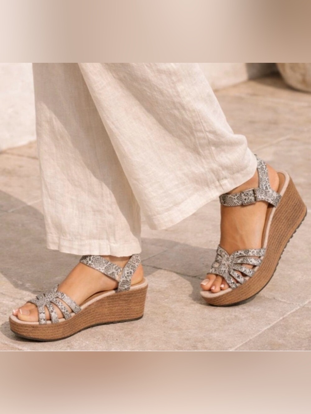 Trask at Anthropologie Snakeskin Pattern Leather Wedge Sandals